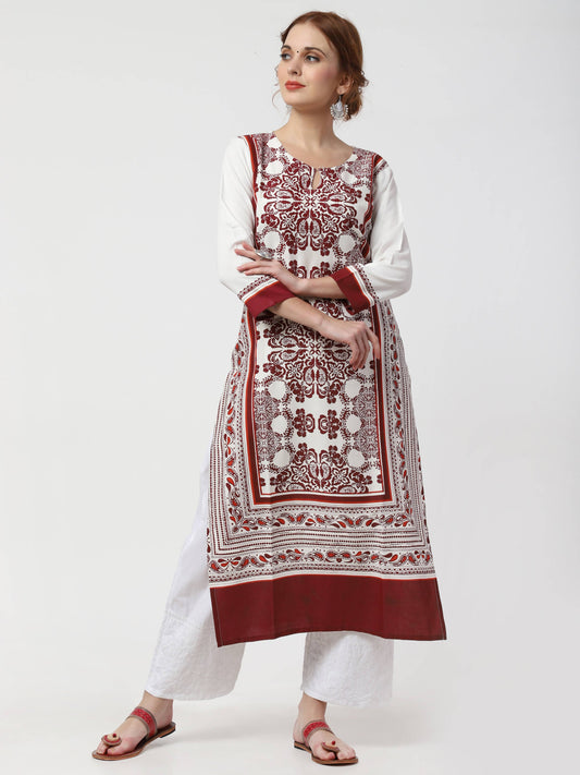 Cheera Kurta With Chikankari Palazzo & Embroidered Dupatta Set (CH092KPD) | Swadesiicart