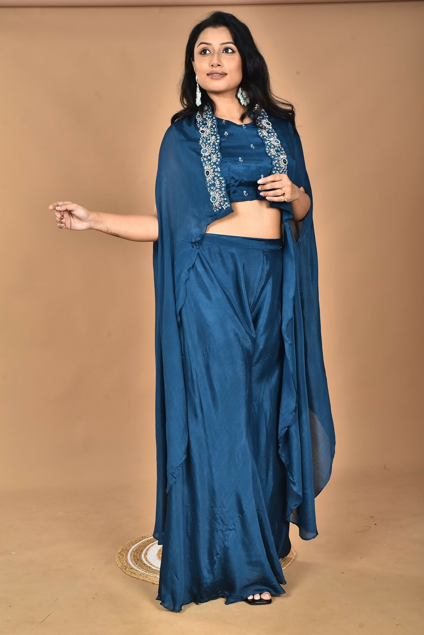 Morchari Women And Hand Embroidery Palazzo Set-Blue - Swadesiicart