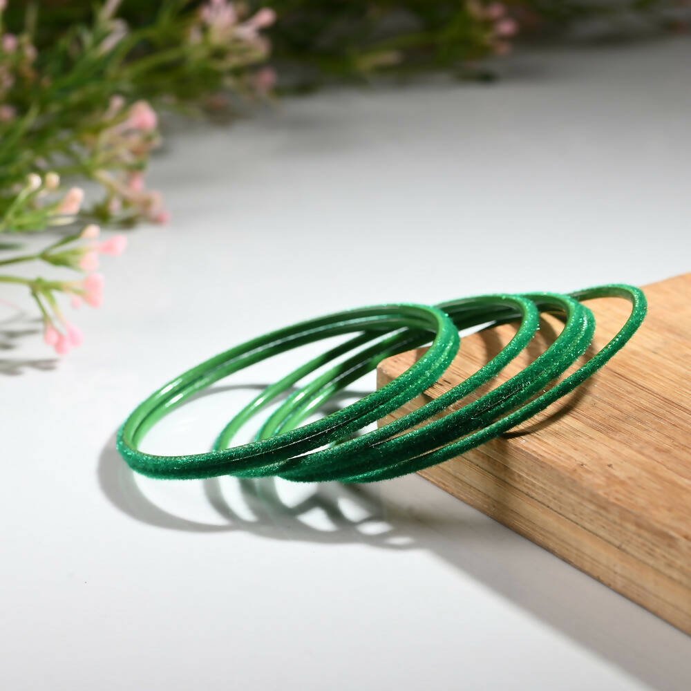 Afast Designer Fancy Party Velvet Bangle/ Kada Set, Green, Metal, Pack Of 48 - Swadesiicart