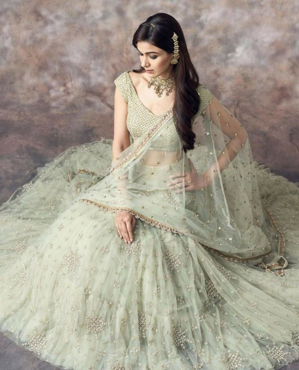 Jyoti Fashion Catching Aqua Green 3MM Sequin with Jari Embroidered Net Lehenga Choli with Dupatta | Swadesiicart
