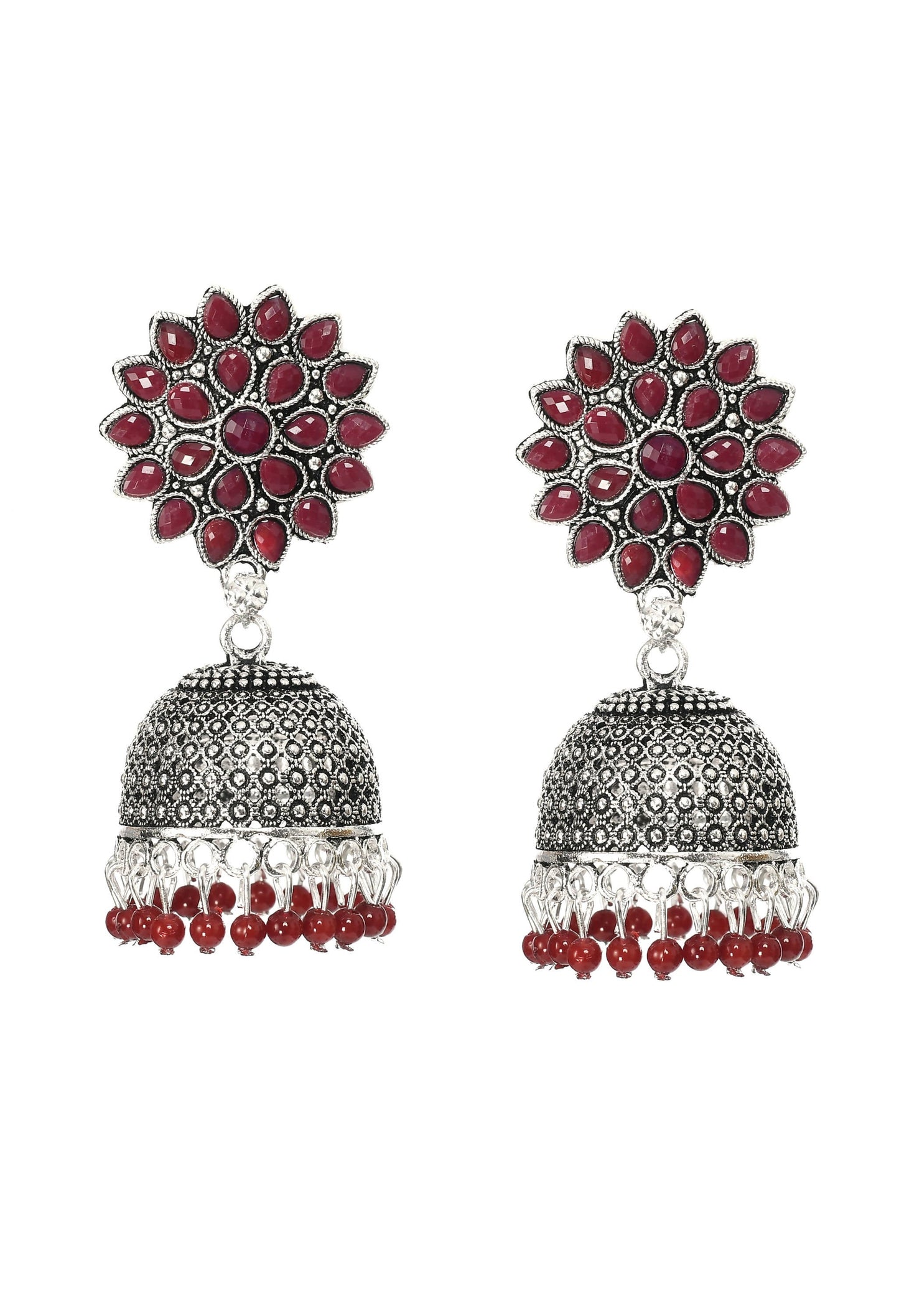 Mominos Fashion Johar Kamal Kundan Work Jhumka With Maroon Beads - Mominos Fashion