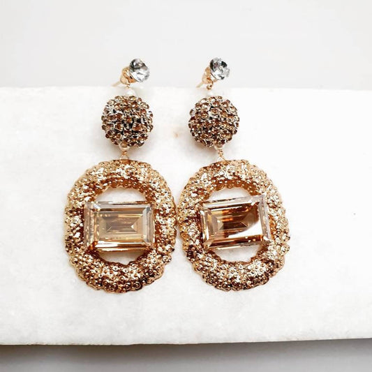 Bling Accessories Swarovski Golden Shadow Stud Earrings | Swadesiicart