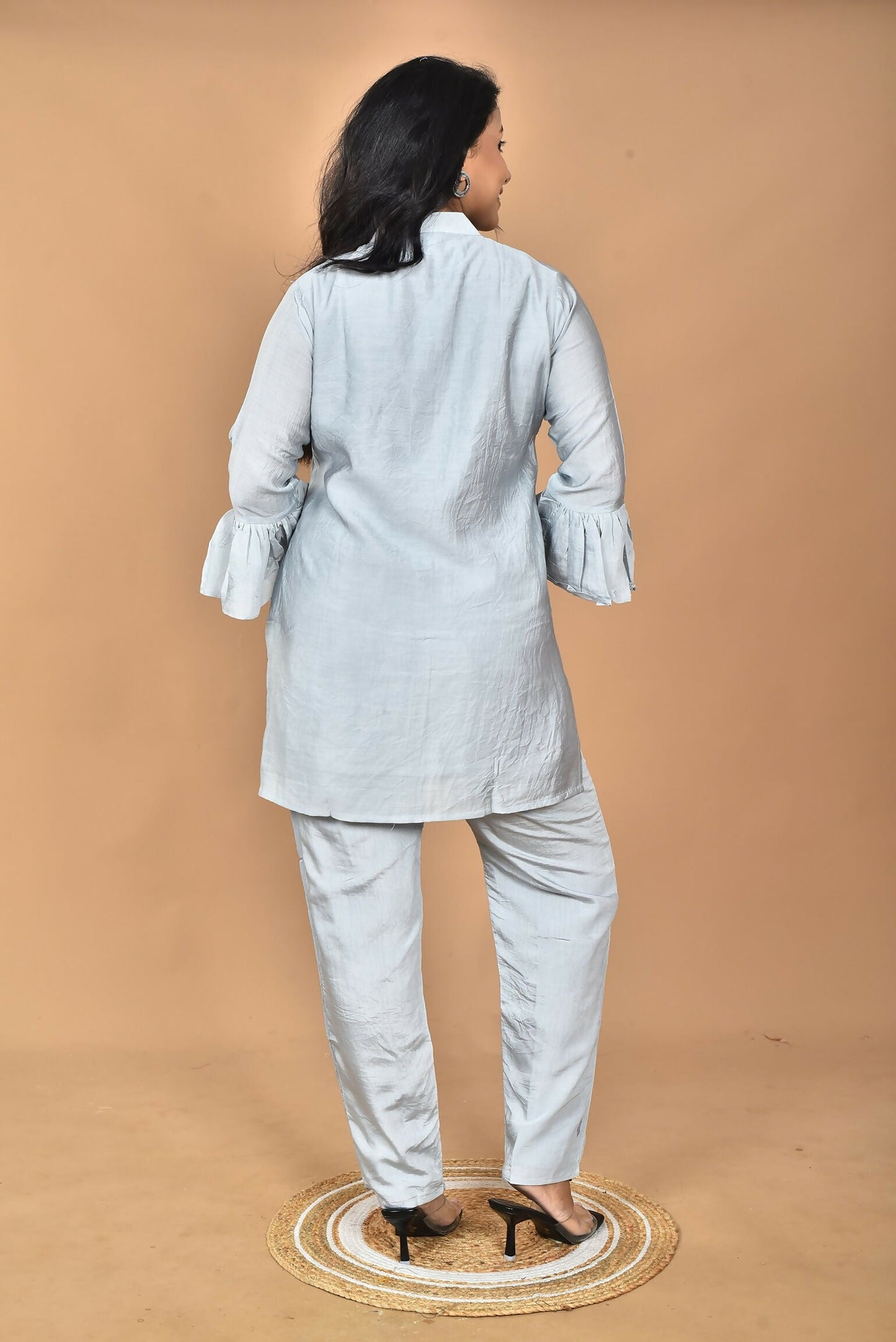 Morchari Women Hand Embroidery Co-Ords-Grey - Swadesiicart