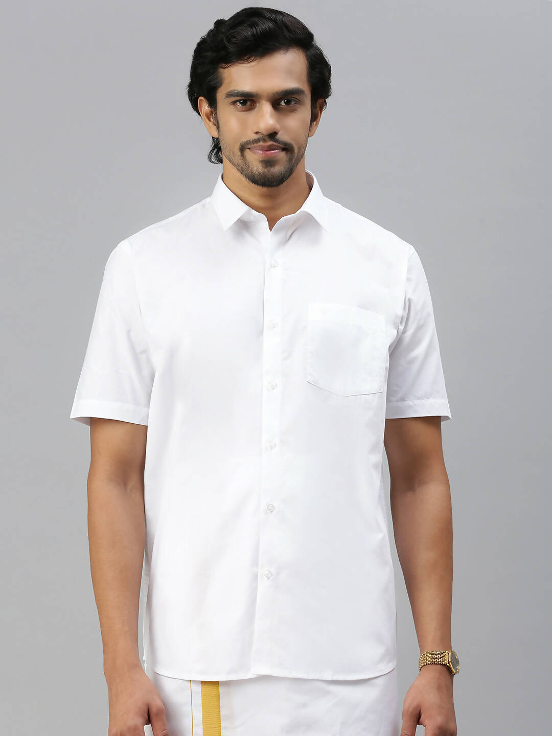 Ramraj Cotton Mens Half Sleeve Formal 100 % Cotton White Shirt | Swadesiicart