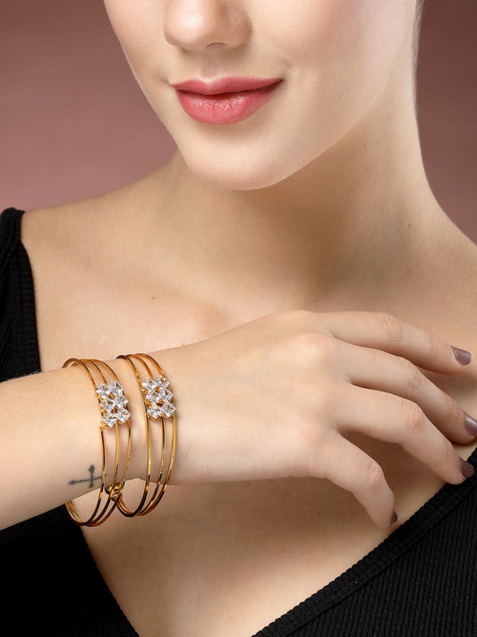 NVR Women's Set of 2 Gold-Polished CZ Stone-Studded Adjustable Bangles - Swadesiicart