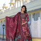 Partywear Designer Maroon Dola Silk Anarkali suit with Dupatta - Suzen - Swadesiicart