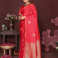 Joban Fashion Reddish Pink Floral Banarasi Silk Sarees | Swadesiicart