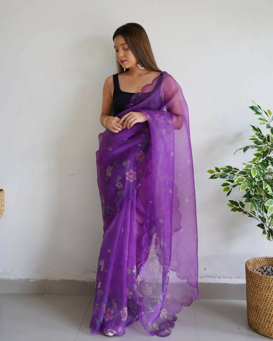 Vamsee Wine Organza Saree - Swadesiicart