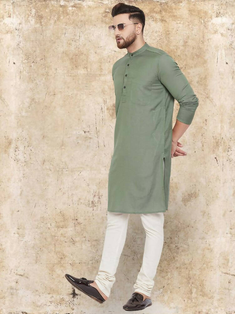 Even Apparels Cotton Linen Green Kurta - Green | Swadesiicart