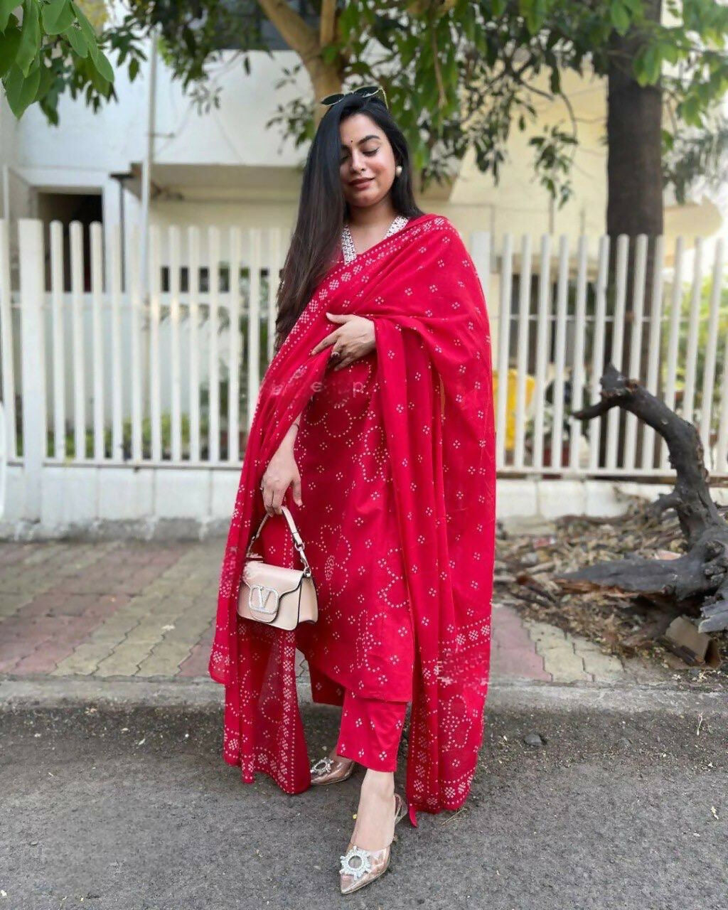 The52 Red Women's Beautiful Rayon Fabric Printed Work Straight Kurta Pant and Dupatta Set - Swadesiicart