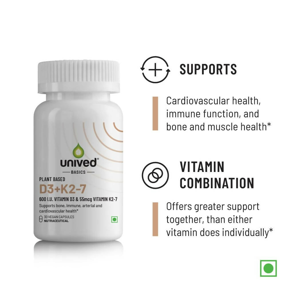 Unived Basics D3+K2 (MK-7) | Vegan Vitamin D3 600 IU & Vitamin K2-7 - Swadesiicart