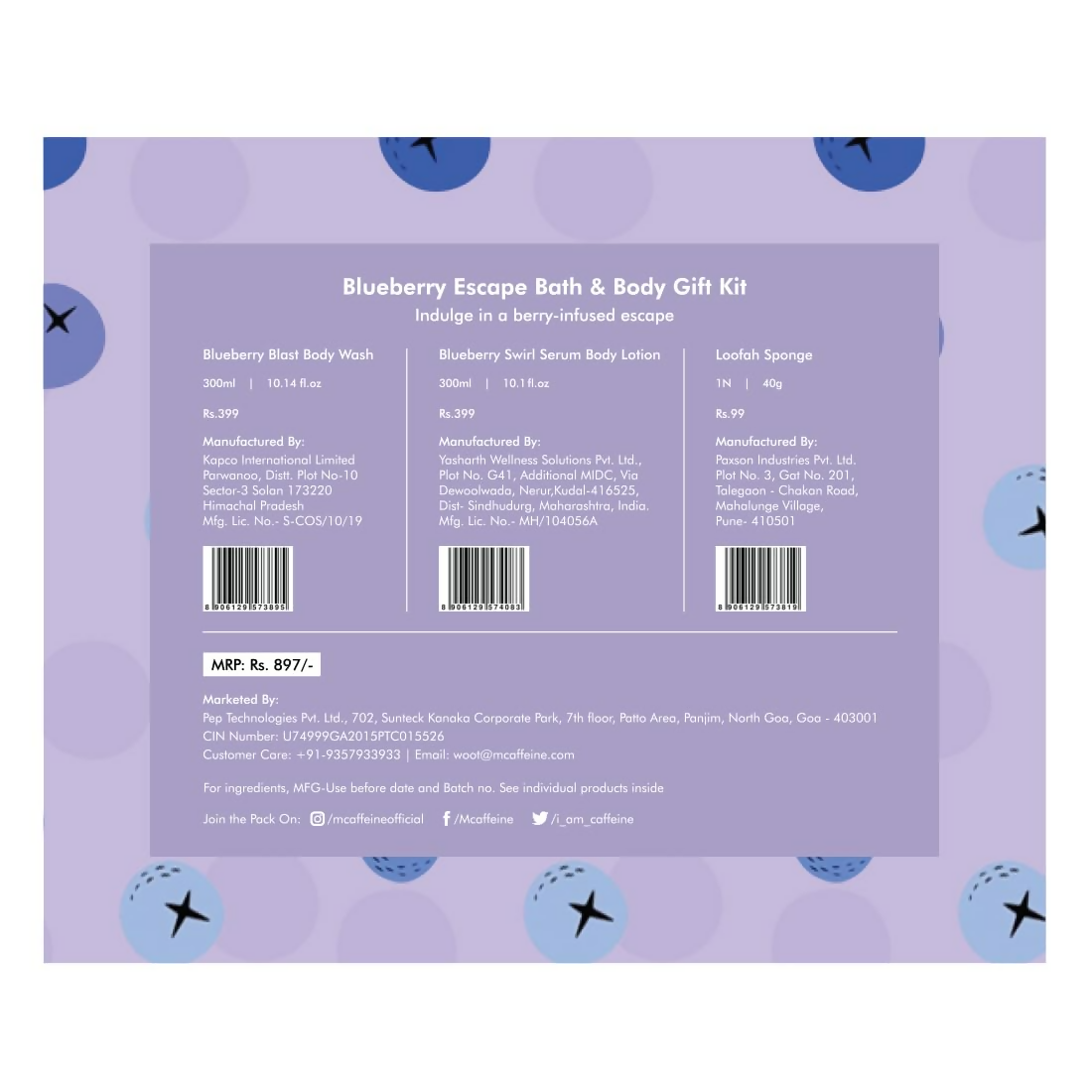 mCaffeine Blueberry Escape Bath & Body Gift Kit Set - Swadesiicart