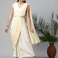 Ahalyaa Women Off White Crepe Georgette Saree Dress With Printed Pallu | Swadesiicart