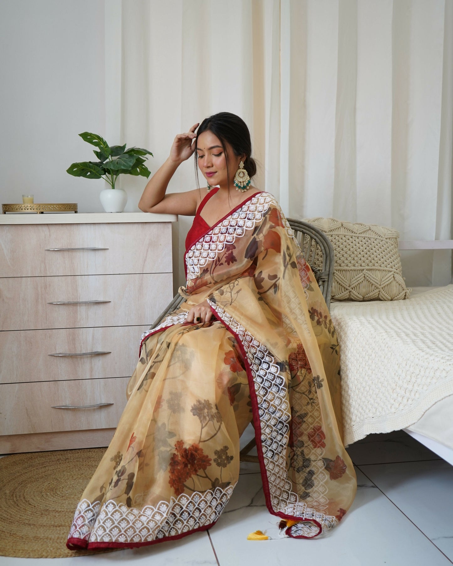 Vamsee 3 Latkan Brown Organza Saree - Swadesiicart