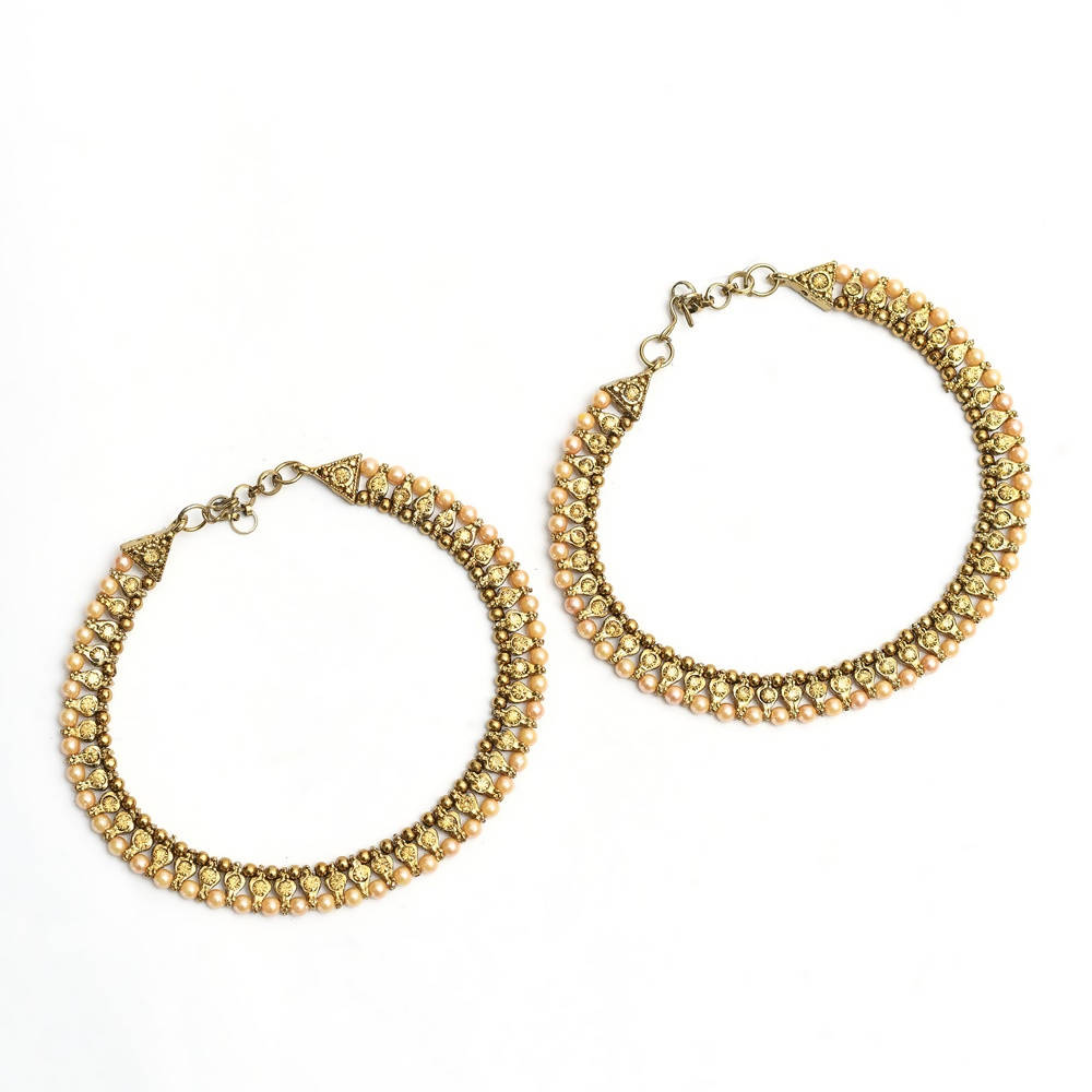 Mominos Fashion Kamal Johar Golden Kundan Anklets | Swadesiicart