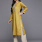Ahalyaa Women Mustard Yellow & Golden Ethnic Motifs Yoke Design Velvet Kurta | Swadesiicart