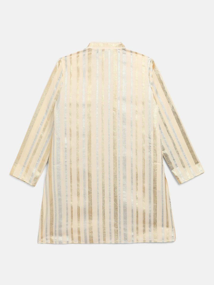 Ahalyaa Cream Crepe Foil Print Kids Kurta Churidar Set For Boys | Swadesiicart