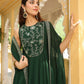 Janasya Dark Green Georgette Embroidered Dress & Jacket | Swadesiicart