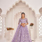 Aastha Fashion Lavender Butterfly Net White Cotton Thread Work, Zari Work And Sandwich Sequence Work Embroidery Wedding Wear Lehenga Choli