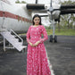 Aayaa Printed Faux Georgette with Embroidery Zari Sequins work Gown - Red Pink