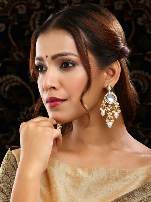 Ruby Raang 22k Gold Polished Kundan Earrings With Pearls | Swadesiicart