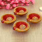 Tied Ribbons Set Of 4 Terracotta Diyas | Swadesiicart