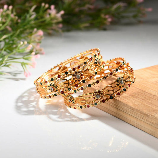 Afast Designer Fancy Party Bangle/ Kada Set, Gold, Metal, Pack Of 6 - Afast Enterprises