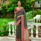 Vishnu Weaves Women's Black Handloom Raw Silk Zari Woven Saree with Blouse - Swadesiicart