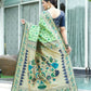 Vishnu Weaves Women's Pista Paithani Patola Silk Zari Woven Saree with Unstitched Blouse - Swadesiicart