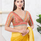Joban Fashion Peach Brocade Elbow Sleeveless Back Open Blouse - Swadesiicart