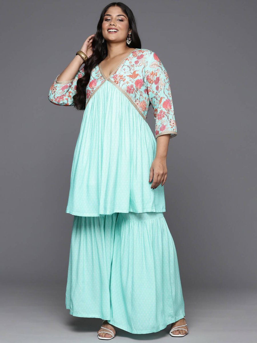 Ahalyaa Women's Traditional Wear Co-ords - Firozi - Swadesiicart