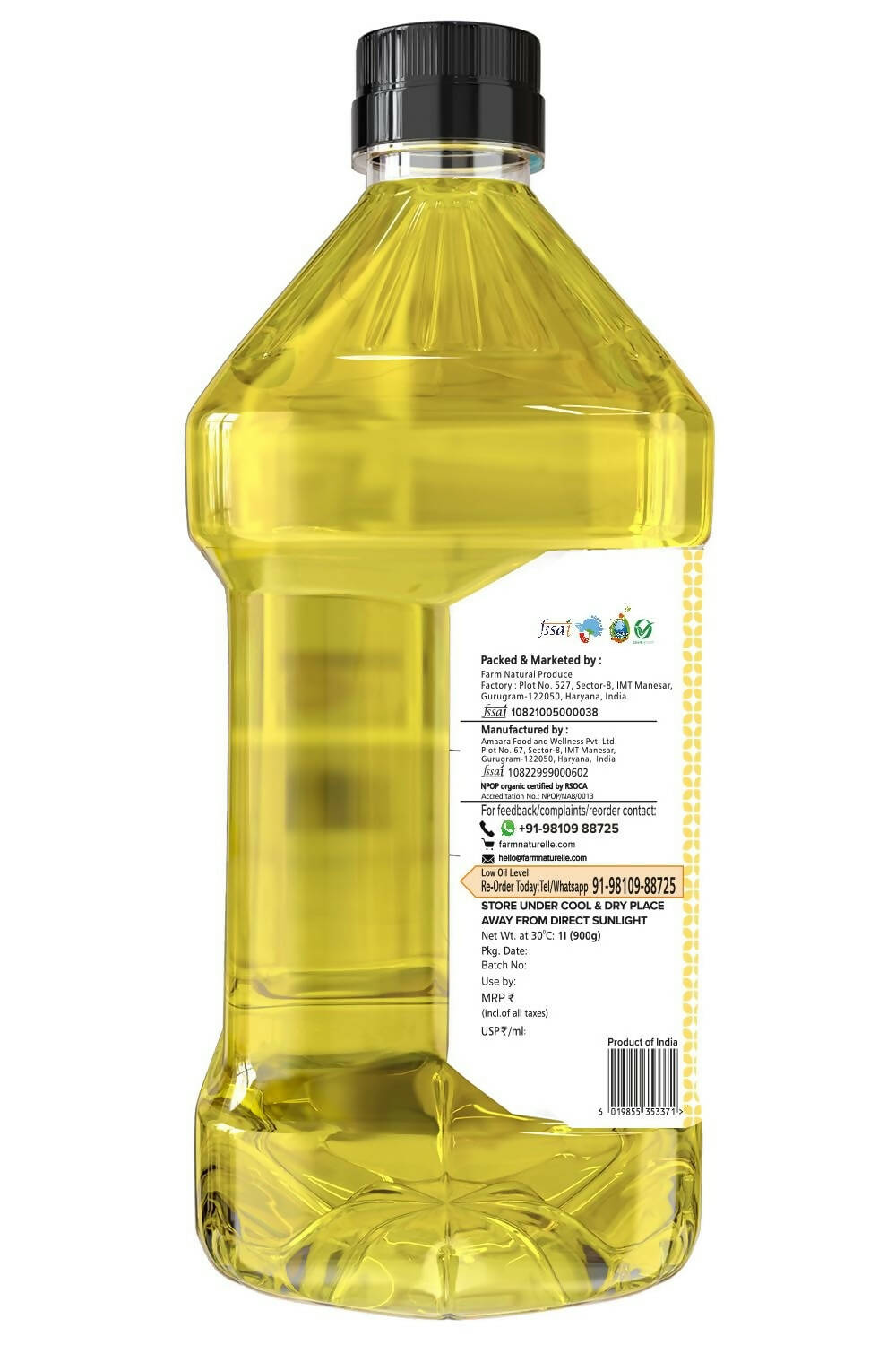 Farm Naturelle Organic Virgin Cold Pressed Sunflower Oil - Swadesiicart