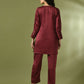 Myshka Women's Maroon Solid Satin V-Neck Party Tunic With Trousers Co-ord set - Swadesiicart