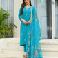The52 Blue Women's Gorgeous Viscose Fabric Embroidered Work Straight Kurta, Pant and Dupatta Set - Swadesiicart