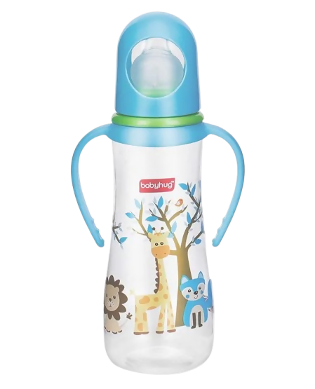 Babyhug Bubble Anti-Colic Sterilizable Feeding Bottle With Handles Blue White - Swadesiicart