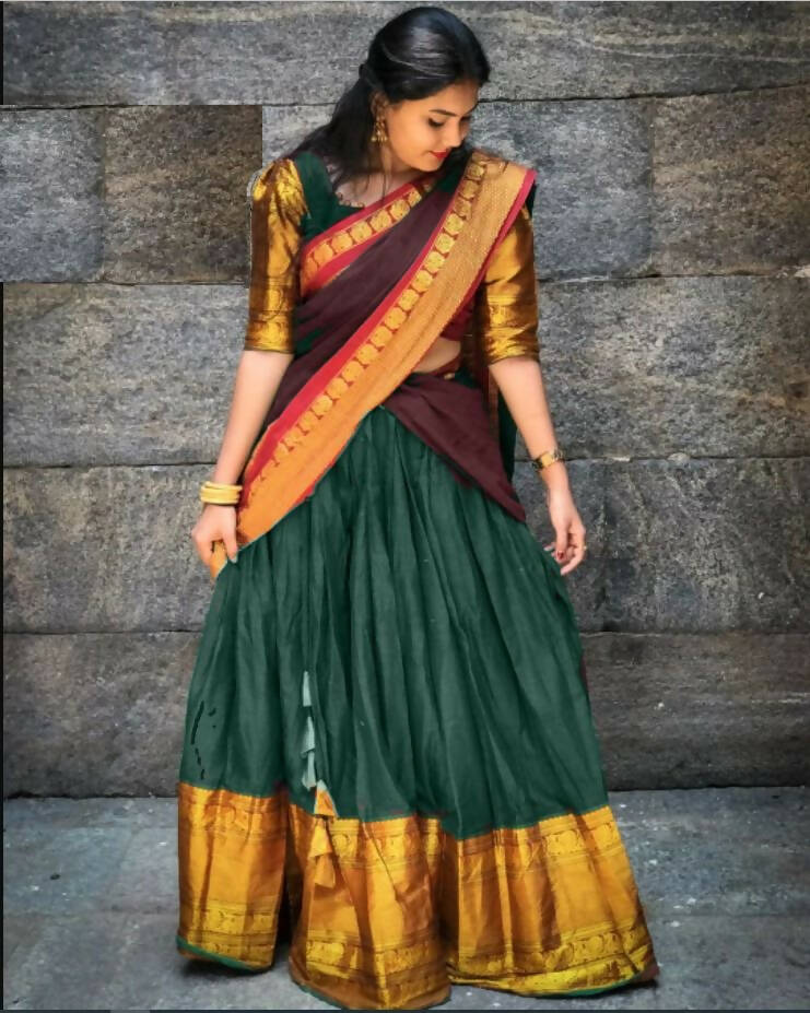 DEIANA'S Beautiful KanJivaram Silk Jari Lahengha Choli - Green | Swadesiicart
