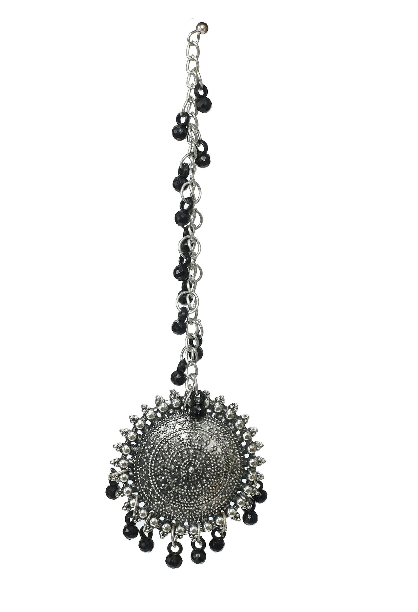 Mominos Fashion Johar Kamal Bahubali Black Beads Earrings With Tikka - Swadesiicart