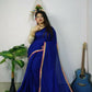 Exclusive Collection Beautiful Khadi Cotton Handloom Saree With Beautiful Zari Border - Royal Blue - Swadesiicart
