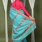 Very Much Indian Handloom Cotton Silk Maheshwari Saree With Sleek Golden Border - Sky Blue | Swadesiicart