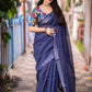 Nblue Linen Sequence Saree with Unstitched Blouse - Hiral Fashion | Swadesiicart