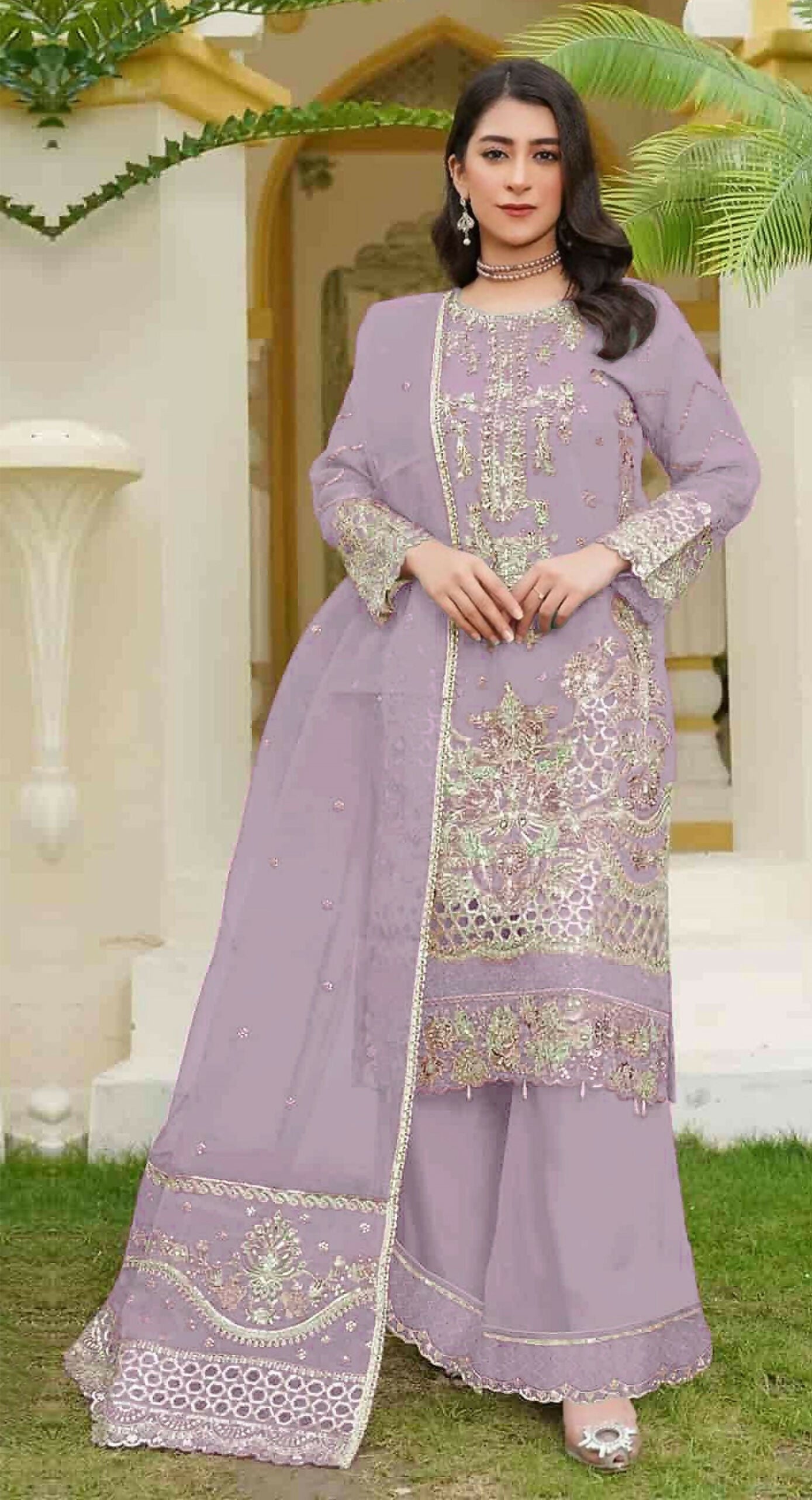 Anaita Lavender Fox Georgette Stitched Suit with Embroidery Sequins