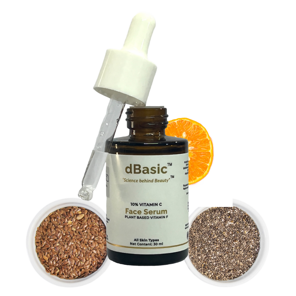 dBasic 10% Vitamin C Face Serum With Vitamin F (Chia & Flax Seeds) For Face Glowing & Radiant | Swadesiicart