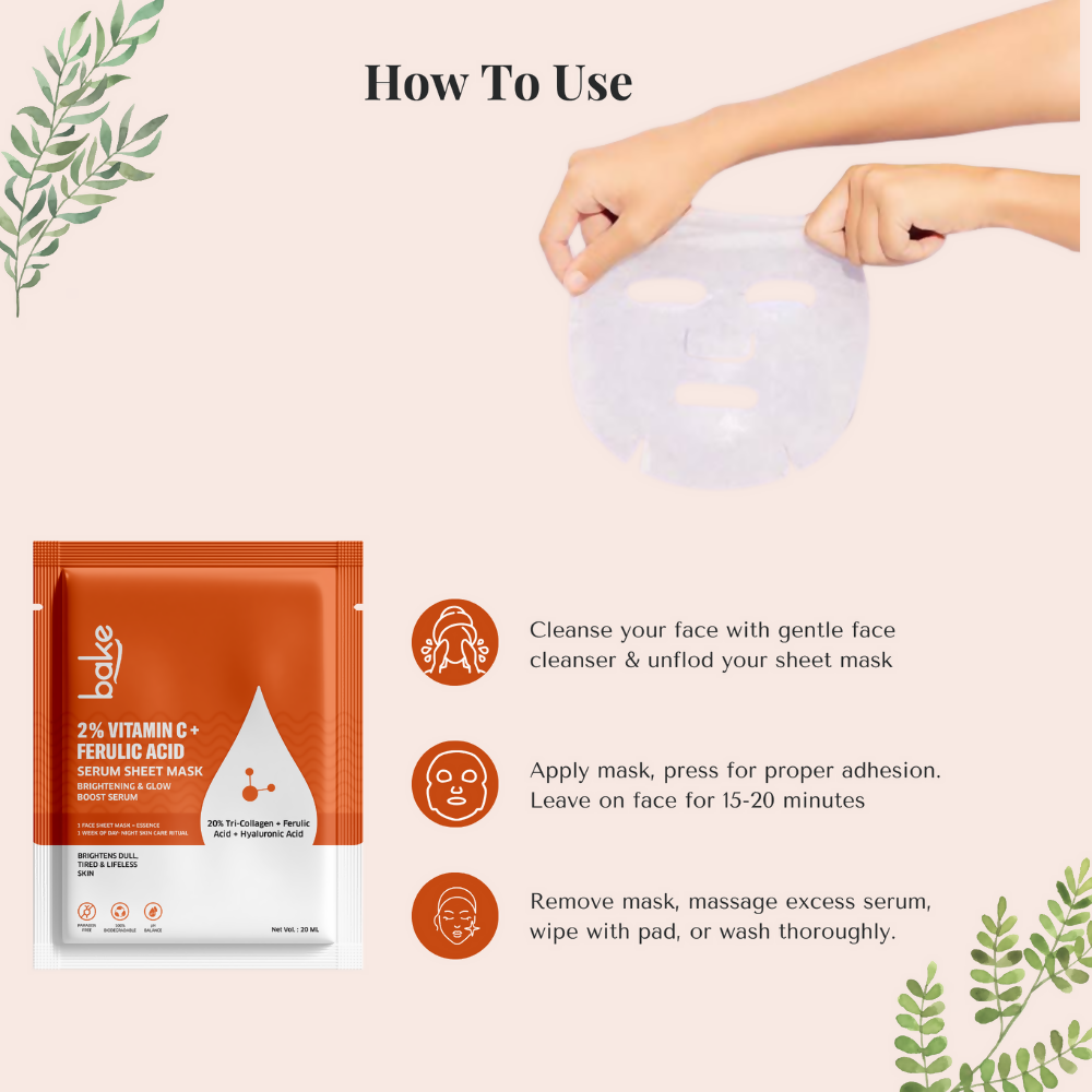 Bake 2% Vitamin C + Ferulic Acid Serum Sheet Mask | Swadesiicart