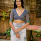 Vishnu Weaves Women's Navy-Blue Muga Cotton Woven Butti Saree with Blouse - Swadesiicart
