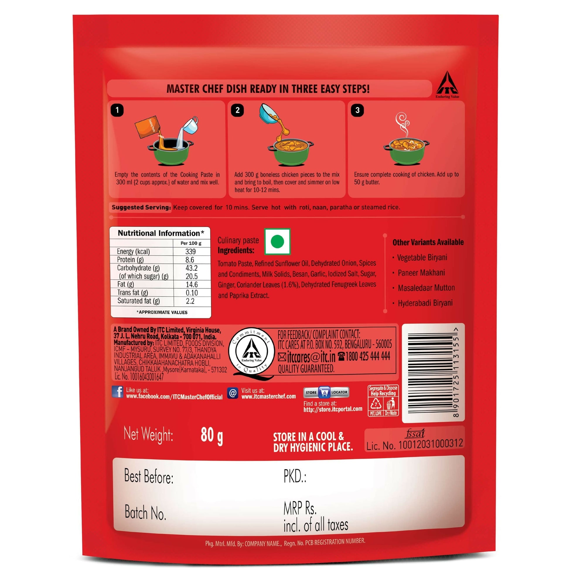 ITC Master Chef Butter Chicken Cooking Paste - Swadesiicart