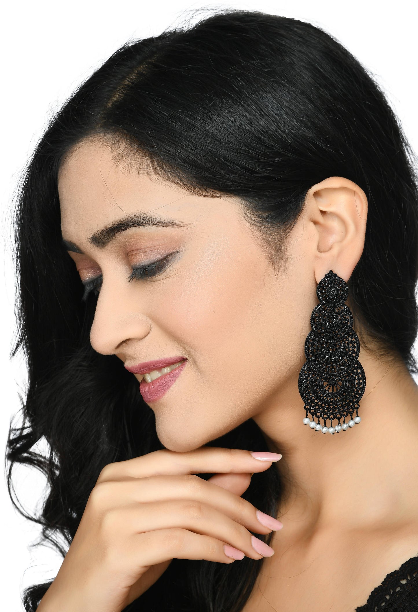 Mominos Fashion Johar Kamal Women's Latest Design Black Color Earrings - Swadesiicart