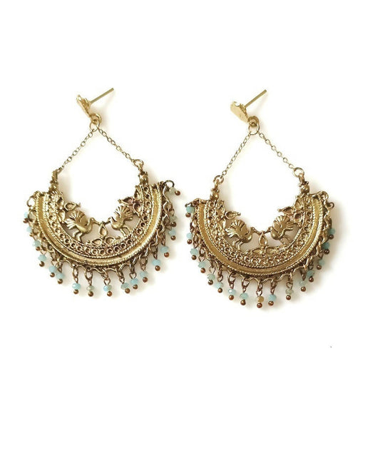Bling Accessories Antique Brass Finish Brass Chandbali Metal Earrings | Swadesiicart