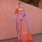 Vishnu Weaves Women's Purple Tussar Silk Woven Saree with Blouse - Swadesiicart