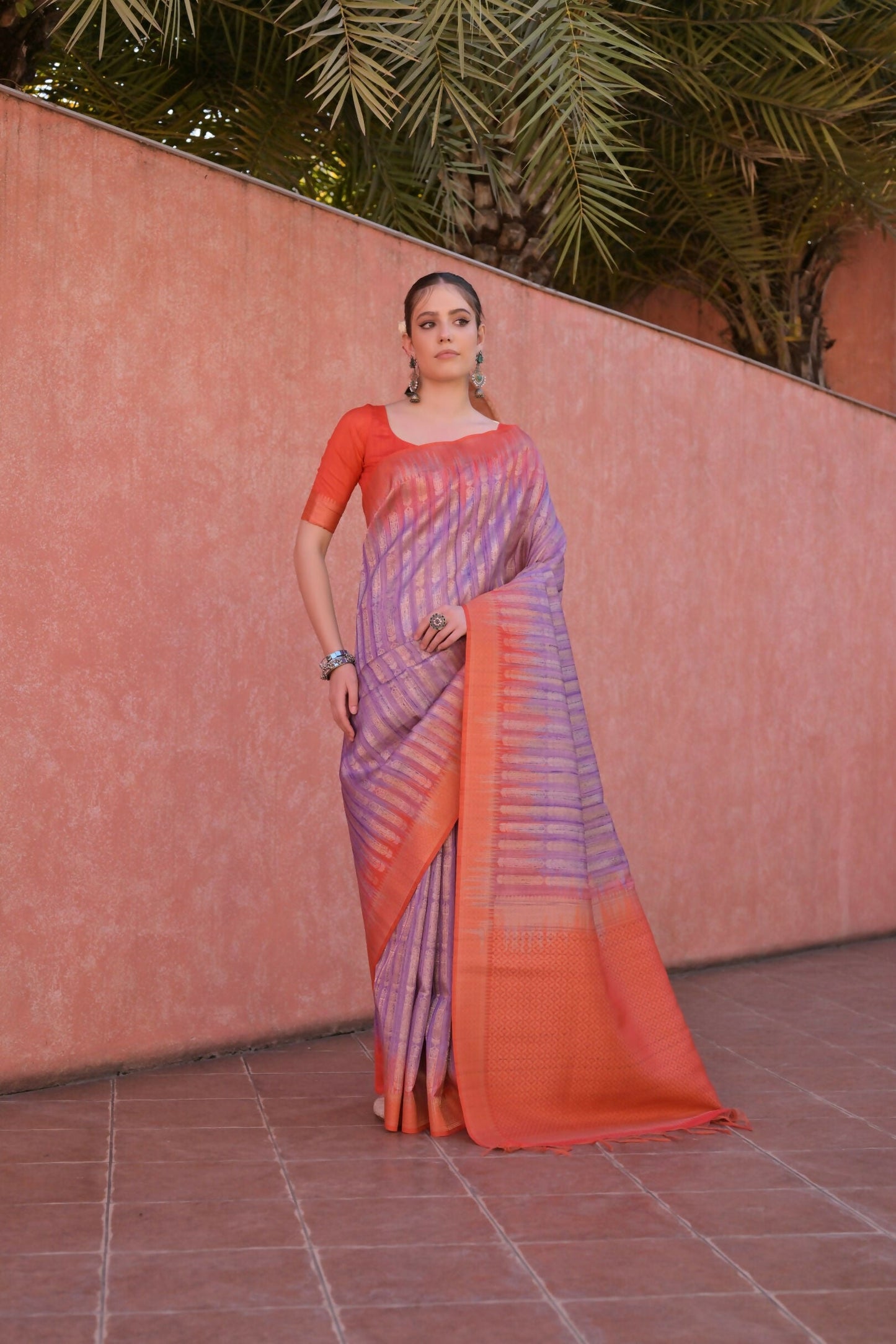 Vishnu Weaves Women's Purple Tussar Silk Woven Saree with Blouse - Swadesiicart