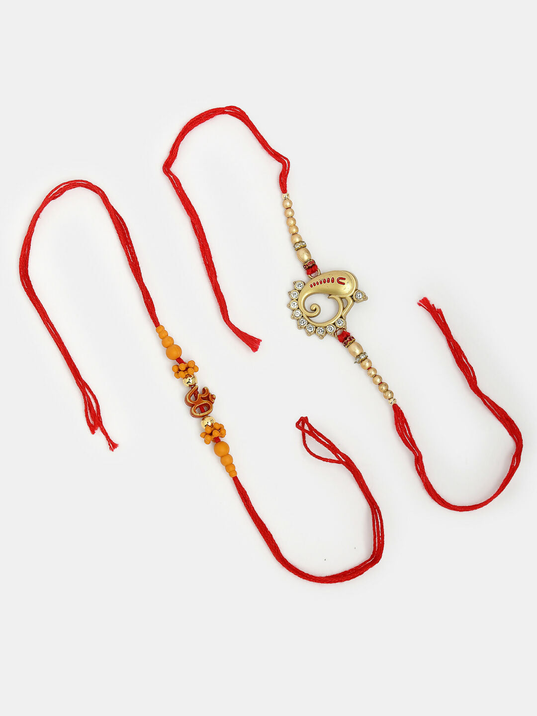 NVR Men Set of 2 Gold-Toned Ganesha Stone-Studded Rakhi With Roli Chawal & Chocolate | Swadesiicart